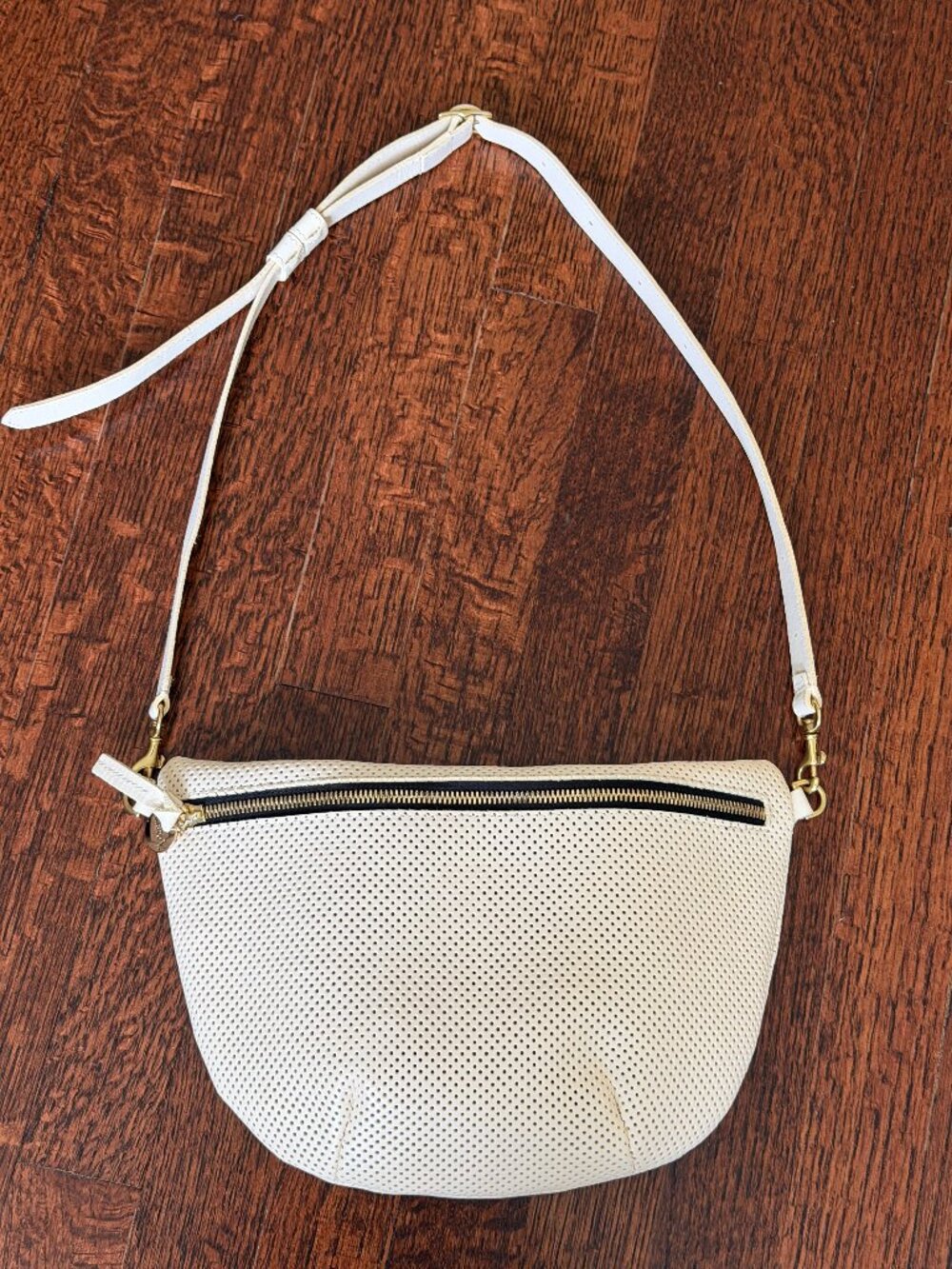 Clare V. Ivory Perforated Leather Crossbody Shoulder Bag